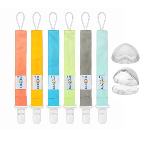 babygoal Pure Color Pacifier Clips, 6 Pack Binky Paci Holder Clips Leashes Fits for Most Baby Pacifiers and Binkies
