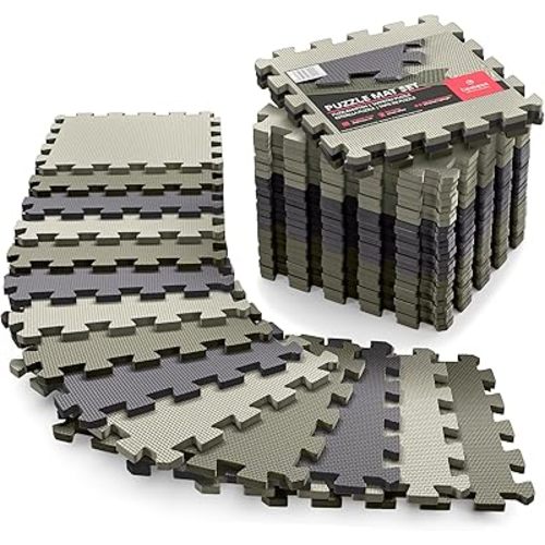 Gym Flooring Set - Interlocking EVA Soft Foam Floor Mat, 18 Pieces Puzzle Rubber Tiles Protective Ground Surface Protection, Play Workout Exercise Mats Underlay Matting Sports Pool Home Fitness Garage