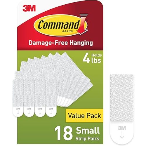 Command 5 lb Small Picture Hanging Strips 18 Pairs (36 Command Strips), Damage Free Hanging Picture Hangers, No Tools Wall Hanging Strips for Home Decor, White Adhesive Strips