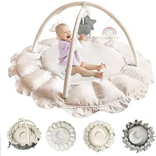 Aokeyee 5 in 1 Thick and Plush Baby Play Gym and Ball Pit with Moon Pillow,from Baby to Toddler Convertible Stage Based Developmental for Cat Bed,Dog Bed,Pet Mat
