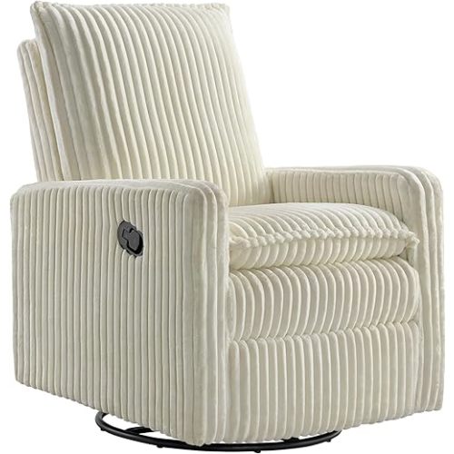 Oxford Baby Uptown Upholstered Swivel Glider and Recliner Nursery Chair - Corduroy, Pearl White