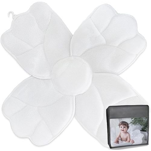 Esme L&H Baby Bath Flower Cushion, Breathable 3D Mesh Fabric Baby Bath Flower Seat Cushion for Sink with 4 Petals, Soft & Comfy Bathtub Pad for Infants, Newborn Essentials