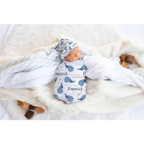 Whale Swaddle Blanket, Personalized Baby Boy Swaddle and Hat Set, Whale Hospital Receiving Blanket, Ocean Baby Gift, Sea Swaddle Blue Whale - Etsy
