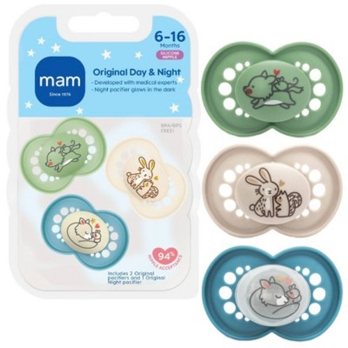 MAM Day/Night Triple Pack 6+ Months - Blue/Aqua 3ct: Silicone, BPA-Free, Phthalate-Free