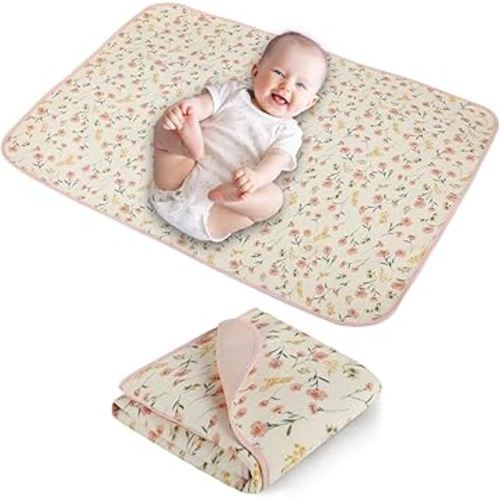Baby Diaper Changing Pad, 19.7"x25.6" Waterproof Changing Pad Liners with 100% Muslin Cotton Front Top and Leather Back, Soft and Absorbent Portable Changing Mat for Travel, Changing Station