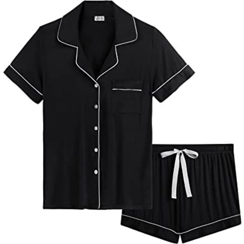 Joyaria Womens Viscose Pajama Button Down Short Sleeve Pj Set-Small-XXL