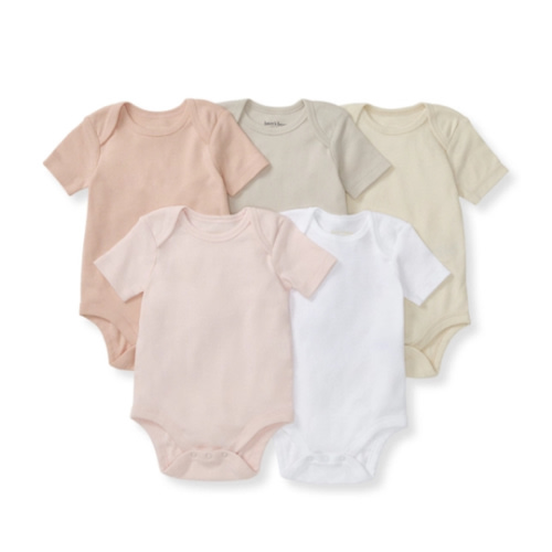 Solid Organic Cotton Short Sleeve Baby Bodysuits 5 Pack Pink Sand