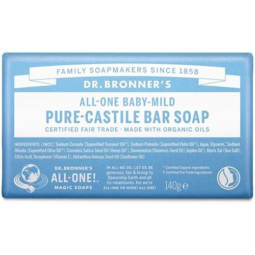 Dr. Bronner's - Pure-Castile Bar Soap (Baby Unscented, 5 ounce) - Made with Organic Oils, For Face, Body and Hair, Gentle for Sensitive Skin and Babies, No Added Fragrance, Biodegradable, Vegan