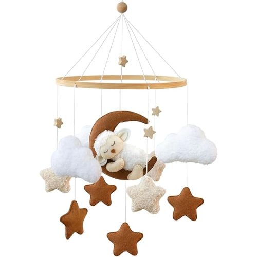 Crib Mobile for Baby Boys Girls Lamb Star Cloud Nursery Mobile Gender Neutral Baby Mobile Handmade Hanging Mobile Best Gifts for Christmas Birthday Baby Shower