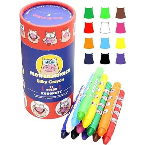 Lebze 12 Colors Toddler Crayons, Non Toxic Crayons Silky Crayons Jumbo Washable Baby Crayon, Twistable Large Crayons for Kids and Children, Safe Art School Supplies for Boys & Girls Flower Monaco