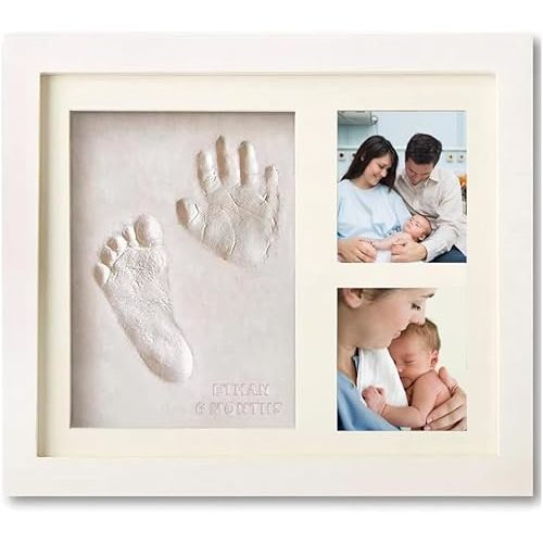 3D Baby Handprint and Footprint Photo Frame | Fingerprint Picture Frame, White | Newborn Keepsake Box | Mold Hand and Footprint Kit | Cast Impression Kit