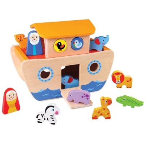 TOOKYLAND Wooden Noah's Ark Playset - Animal Shape Sorter, Toy for Toddlers 2 Year Old +