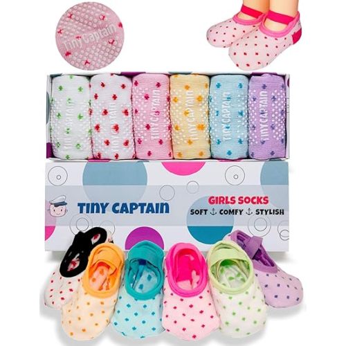 Tiny Captain Baby Toddler Girls Grip Socks Anti Slip w/Strap Socks Girl 0-7 Years Old Gift Set Age 1-7 Socks With Grippers