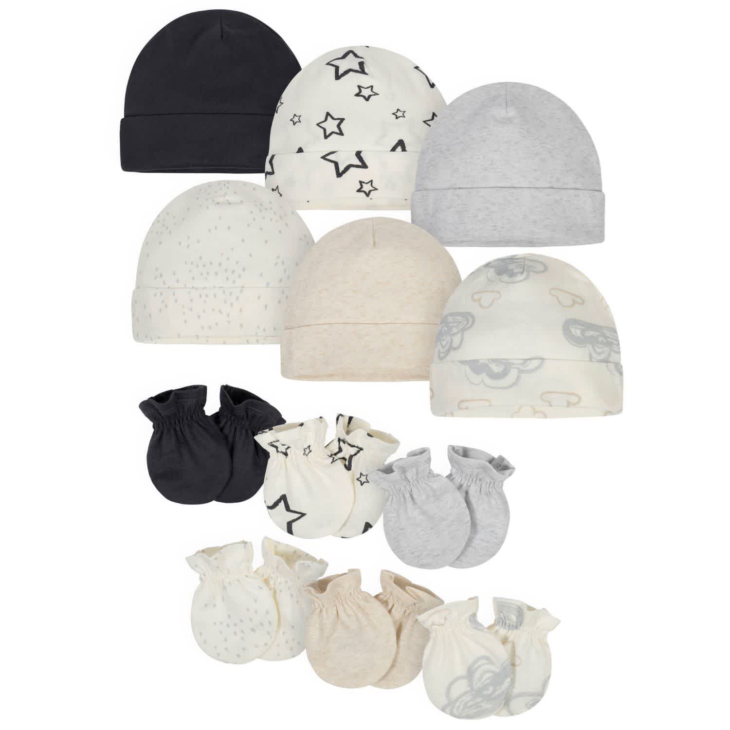 Gerber Baby Cap and Mitten Set - Neutral Words, 0-6 months, 12