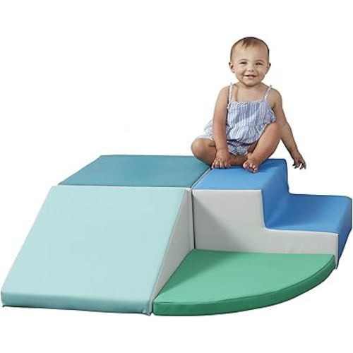 SoftScape Toddler Playtime Corner Climber, Indoor Active Play Structure for Toddlers and Kids, Safe Soft Foam for Crawling and Sliding (4-Piece Set) - Contemporary/Green, 11619-CTGN
