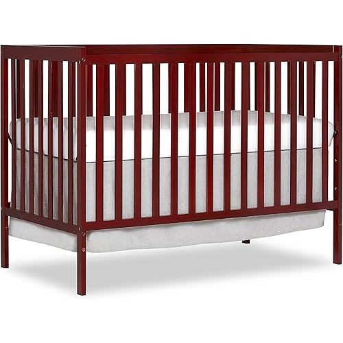 Synergy 5-In-1 Convertible Crib In Cherry, JPMA & Greenguard Gold Certified, Constructed out of solid reclaimed New Zealand Pine wood, Features 3 mattress height settings