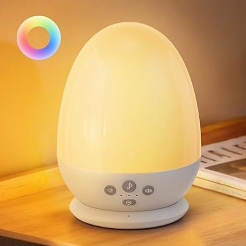 JolyWell Baby Night Light with Sound Machine, RGB Egg Light for Kids, 3 Color Temperatures, Stepless Dimming, USB-C Rechargeable, Touch Lamp for Nursery & Bedroom