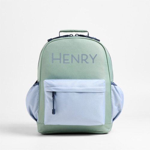 Personalized Dreamer Colorblock Green and Blue Medium Kids Backpack with Side Pockets