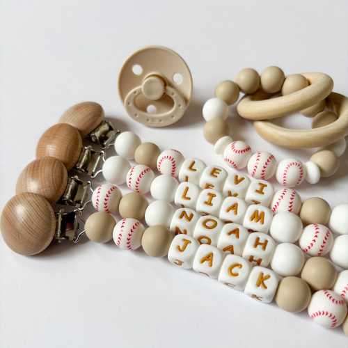 Silicone Baseball Pacifier Clip • Personalize with Newborn Baby Boy or Girl Name • Custom Baby Shower Newborn Gift for Baseball Mom