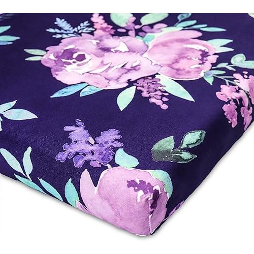 Pack N Play Sheets Portable Playard Mini Crib Mattress Sheet Soft Breathable Playard Cover for Baby Girl Purple Flower