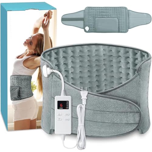 Heating Pad for Back Pain Relief Electric Heating Pad Wrap for Period Cramps Lower Back Neck Shoulders Pain Relief 6-Hour Auto Shut Off 12x24 Heated Pad + 20" Belt Adjustable 4 Timer 6 Heat Level