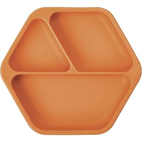 Tiny Twinkle Silicone Suction Baby Plate, Suction Grip Divided Dish for First Foods and Self-Feeding Toddlers, Baby Led Weaning Supplies for Independent Eating (Cinnamon Plate)
