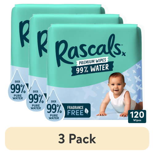 (3 pack) Rascals 99% Water Premium Baby Wipes, 120 Count (Select for More Options)