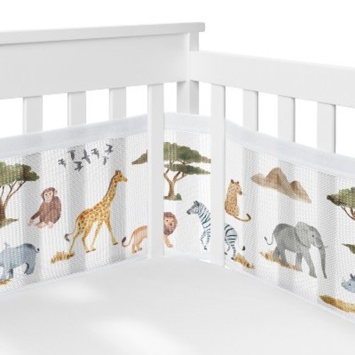 Sweet Jojo Designs Gender Neutral Unisex BreathableBaby Breathable Mesh Crib Liner Jungle Green Yellow White