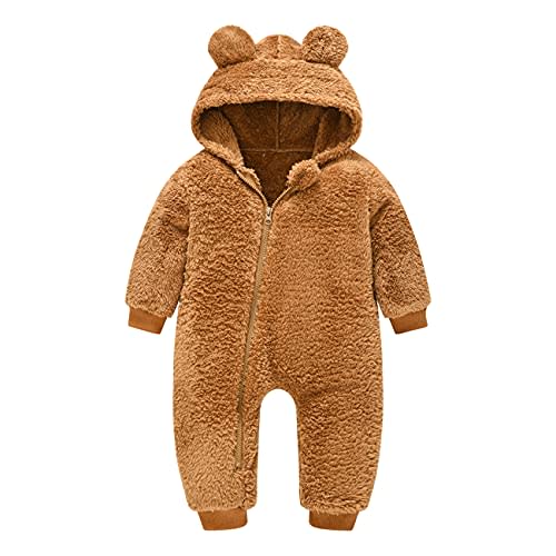 Baby Fleece Jumpsuits Infant Bear Ear Snowsuit Newborn Hooded Romper Warm Coat