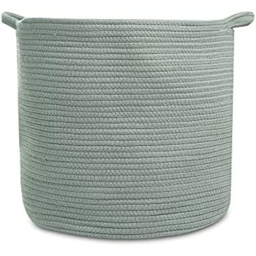 Natemia Rope Storage Basket- Nursery Bin and Toy Organizer (15”x15”x14”), Laundry Basket, Basket for Towels, Pillows and Blankets