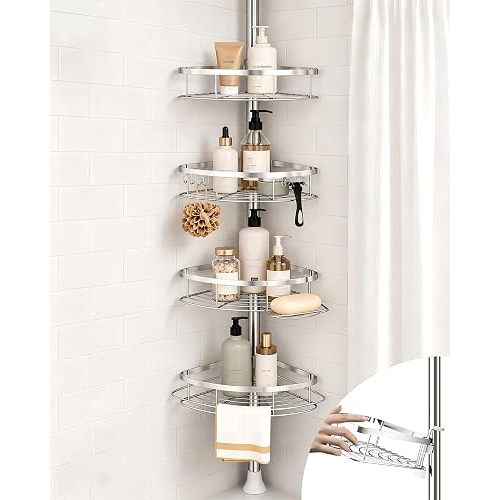 SEIRIONE Rustproof Corner Shower Caddy Tension Pole for Bathroom Organizers