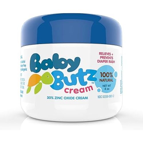 Diaper Rash Cream, 100% Natural Zinc Oxide Maximum Strength Butt Paste, Barrier Baby Cream to Help, Relieve & Prevent Diaper Rash, Hypoallergenic, Ointment for Newborns, Infants- 4oz