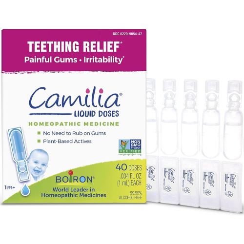 Amazon.com: Boiron Camilia Teething Drops for Daytime and Nighttime Relief of Painful or Swollen Gums and Irritability in Babies - 40 Liquid Droppers Bundled in 8 separate packs of 5 : Health & Household