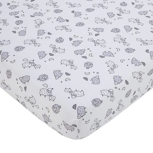 Carter's Sleepy Sheep White and Gray Lamb and Moon Super Soft Fitted Crib Sheet