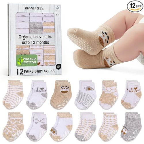 Mother's Choice Organic Cotton Baby Socks 6-12 Months - 12 pairs Soft and Cozy Baby Sock, Gentle Newborn Socks, Ideal Baby Gift, Infant Footwear for Everyday Comfort and Little Ones’ Feet