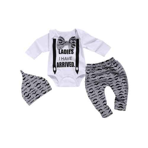 Gvmfive Newborn Infant Baby Boys Clothes Outfits Bow Tie Tops Romper Bodysuit Pants Hat 3-Piece Set 3-6 Months