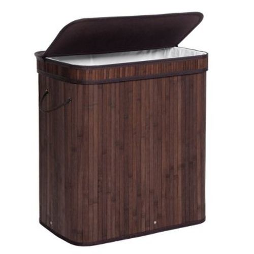 SONGMICS 100L Laundry Hamper with Lid Bamboo Laundry Basket with Liner Bag Foldable Storage Hamper Brown