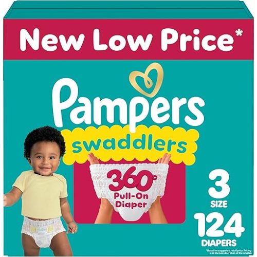Pampers Diapers - Swaddlers 360 - Size 3, 124 Count, for up to 100% Leakproof Premium Skin Protection (Packaging May Vary)