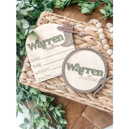 Cowboy Baby Birth Stats Board, Western Baby Name Announcement, Birth Announcement, Name Sign, Baby Name Sign, Baby Prop, Country