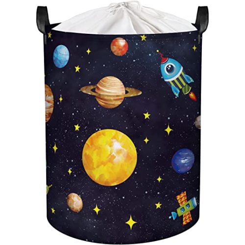 Clastyle 45L Boy Planets Nursery Hamper Outer Space Collapsible Laundry Basket Kid Room Rocket Toy Storage Basket