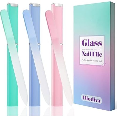 Glass Nail File 3 Pack for Natural Nails, Crystal Fingernail Files with Case Etched Nail Filer Professional Nail File Glass Lima de uñas, Unique Christmas Gifts Stocking Stuffers for Women Adults