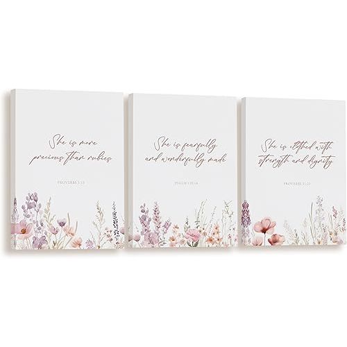 BIWSHA Pink Christian Nursery Wall Art Decor, Wildflower Nursery Wall Art Prints 11x14, Girl Nursery Wall Art Print, Bible Verse Floral Wall Art for Bedroom Playroom Baby Girl Gift