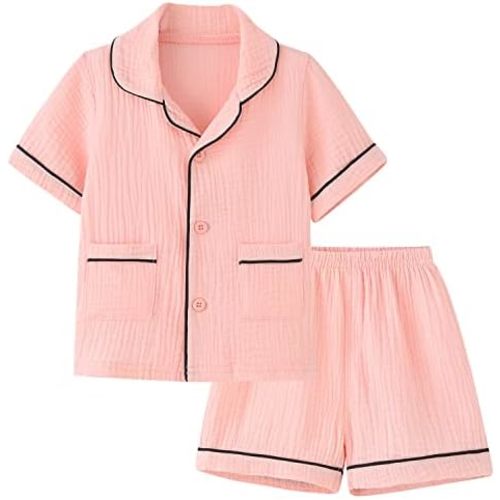 BINIDUCKLING Toddler Button Up Pajamas Summer Pjs for Girls Boys 18 Months - 12 Years