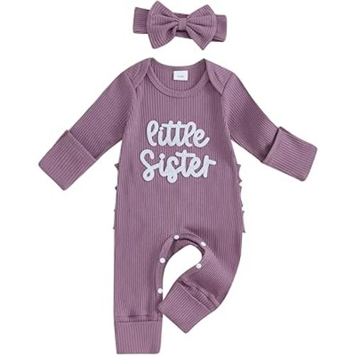 Baby Girl Winter Clothes Newborn Little Sister Going Coming Home Outfit Ruffle Mitten Romper Cute Ribbed Jumpsuit