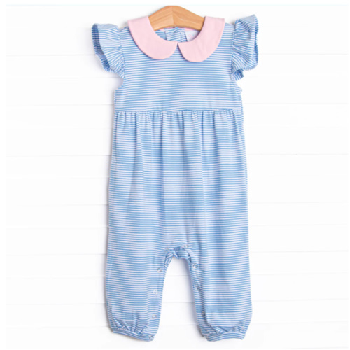 Emmaline Romper, Medium Blue Stripe – Stitchy Fish