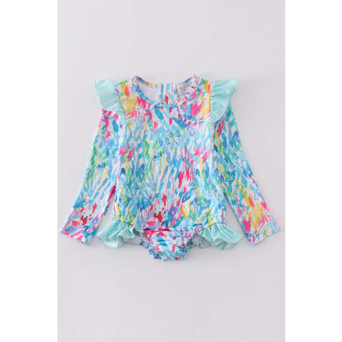 Mint rainbow splash one-piece girl swimsuit