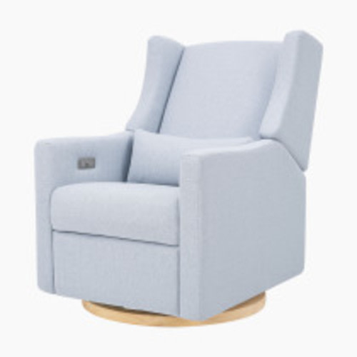 babyletto Kiwi Electronic Recliner and Swivel Glider - Performance Chambray Eco-Twill With Light Wood Base