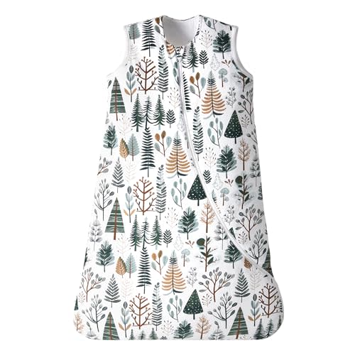 TILLYOU Baby Sleep Sack 0-6 Months, 2.5TOG Winter Cotton Sleeping Sack with 2-Way Zipper, Soft and Warm, Green forests