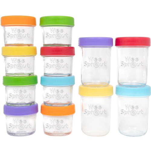 WeeSprout Glass Baby Food Storage Jars with Plastic Lids (4oz/8oz, 12 Pack Set)