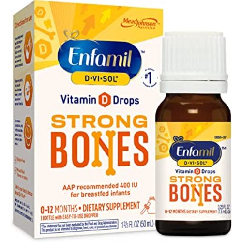 Enfamil Baby Vitamin D-Vi-Sol Vitamin D Liquid Supplement Drops for Infants, Supporting Strong Teeth & Bones in Newborn Babies, Easy-to-Use, Gluten-Free, 50 Day Supply, Dropper Bottle